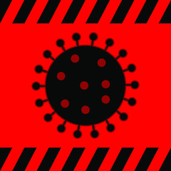 Virus on red background, danger warning, symbol for design, vector illustration