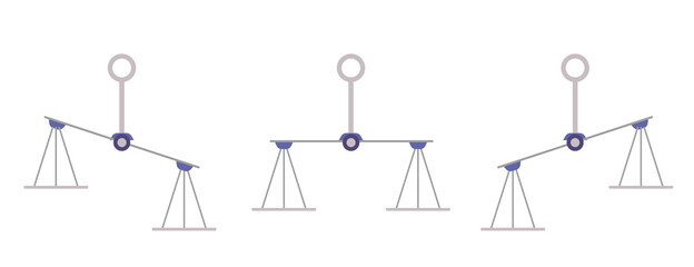 Balance scales for weight measure set in equilibrium and tipped to one side