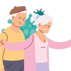 elderly couple smiling and virus covid-19