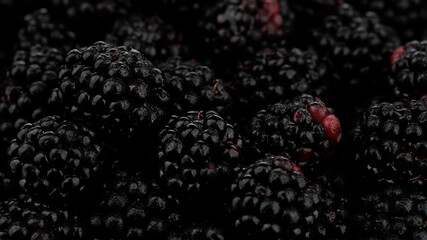 blackberry close up. Fresh Ripe organic blackberries backdrop close-up. bio blackberries top view, flat lay background. Macro shot