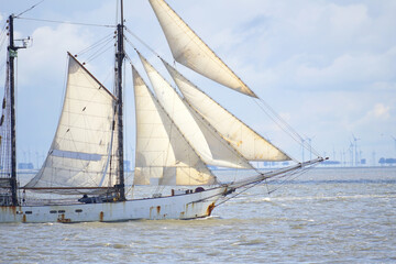 Sunlit Schooner on the North Sea