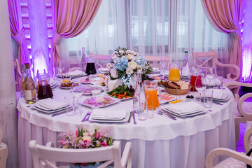 decor of the wedding table in the restaurant