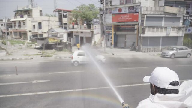 Coronavirus outbreak in India. Sanitation process going on in cities to Stop Coronavirus (COVID-19). Atomos ninja 10 bit 4k .