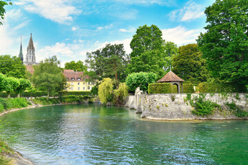 Public park with canal called 'Stadtgarten' located at Lake Constance near harbor of Konstanz city...
