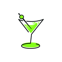Martini cocktail glass with olive vector illustration. Design element, poster with martini