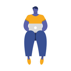 young man using laptop computer character