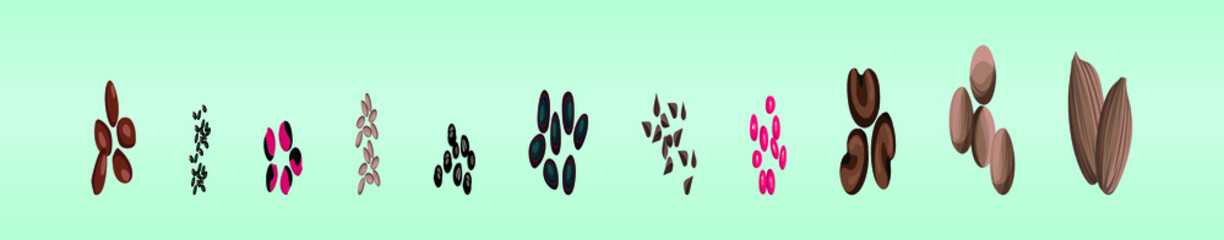 nuts and seeds set. cashew, pine nut  and more.  vector illustration isolated on tosca background