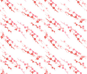 Japanese Pink Flower Branch Vector Seamless Pattern