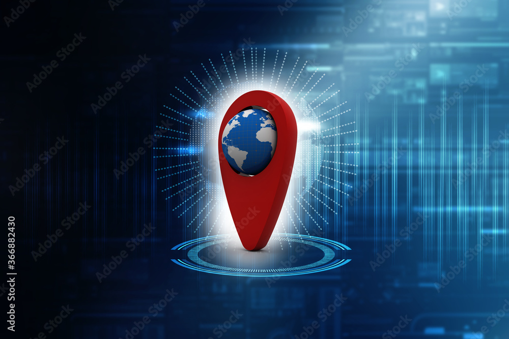 Fototapete 3d rendering red map pointer