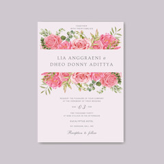 Beautiful wedding invitation card template with floral blossom frame