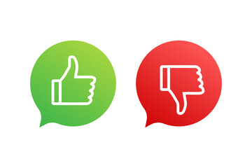 Fototapeta premium Flat green button on red background. Ok sign. Trumb up, great design for any purposes. Social media concept. Vector stock illustration.