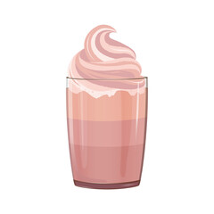 Milkshake vector illustration. Milkshake banner with whipped cream, berries, chocolate. Coffee dream with creme brule for posters, menu, print, menu board, flyer, advertisement