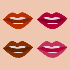 Set of lips with fashion lipstick. Abstract fashion illustration of the lips with creative makeup. Hand-drawn vector lips idea for salon banners, business visit card, templates, web, logo. Kiss icon