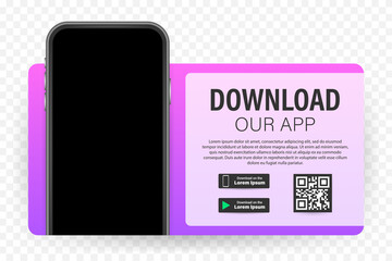 Download page of the mobile app. Empty screen smartphone for you app. Download app. Vector stock illustration