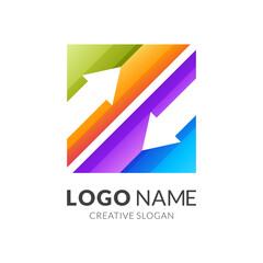 letter z and arrow logo concept, modern 3d logo style in gradient vibrant colors