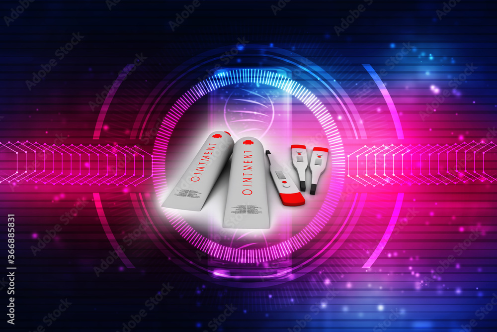 Poster 3d rendering electrical thermometer with ointment