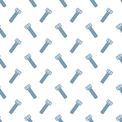 Seamless pattern with screws. Texture with hand drawn bolts. Vector illustration in doodle style on white background