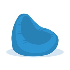 Pouf soft furniture. blue beanbag isolated icon of comfortable fluffy chair. Vector illustration in flat style