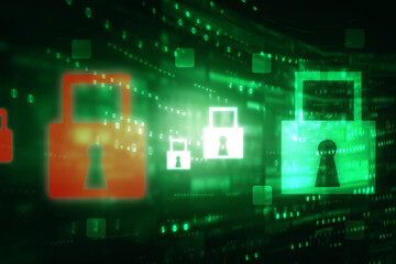 2d illustration Safety concept: Closed Padlock on digital background