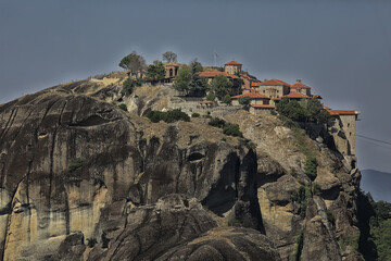 Fototapeta na wymiar Meteora greece monastery landscape, orthodox monastery in the mountains, christianity, faith view