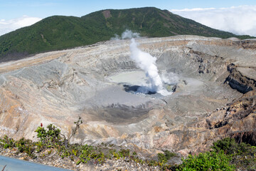 Costa Rica's Poas Volcano is blowing white smoke.
