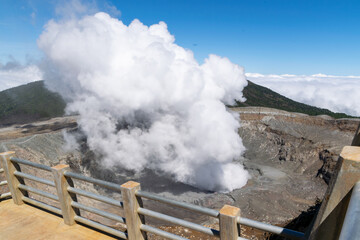 Costa Rica's Poas Volcano is blowing white smoke.