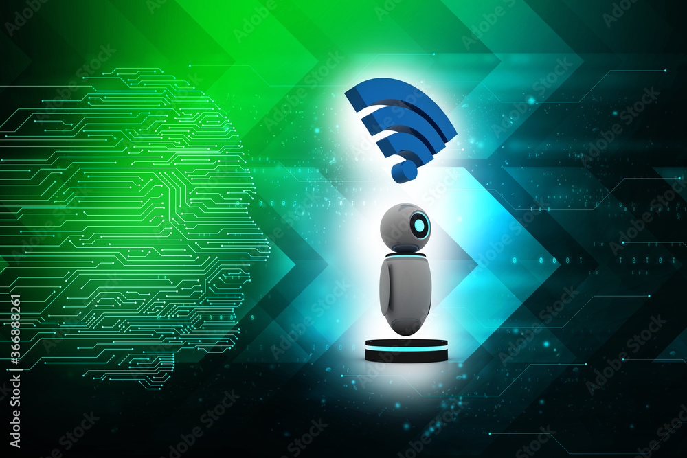 Poster 3d render robot connected wifi