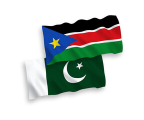 Flags of Republic of South Sudan and Pakistan on a white background