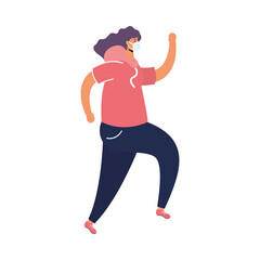 young woman wearing medical mask running avatar character