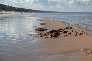 Beautiful sandy beach on a sunny summer day. Baltics. The coast of the Gulf of Finland. Estonia. Ust-Narva.