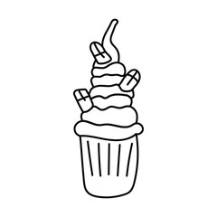 Hand drawn vector graphic Monstershake Milkshake with  cookies in glass jar isolated on white background.hand drawn Monstershake Milkshake logo icon black and white.used for restaurant,cafe,bar,sticke