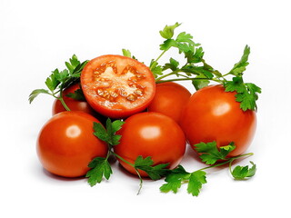 Tomatoes and parsley on white isolated background