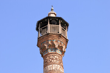 Semnan Friday Mosque was built in 1026 during the Great Seljuk period. There are traces of Seljuk art in the minaret of the mosque, built of bricks. Semnan, Iran.