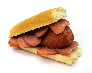 Huge sausage sandwich. Sandwich for gluttons.