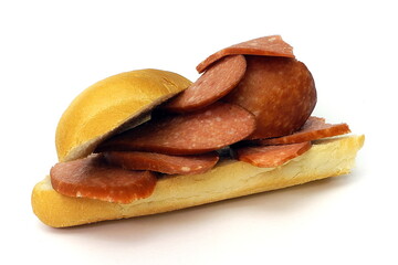 Huge sausage sandwich. Sandwich for gluttons.