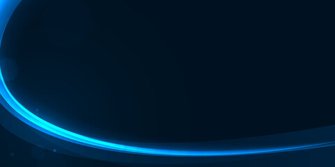 Glow curve and bokeh circle on dark blue abstract background.