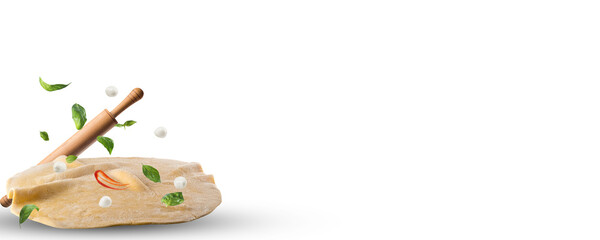 Banner for outdoor advertising of a pizzeria with the image of products for preparing Italian mozzarella pizza.