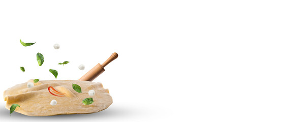 Banner for outdoor advertising of a pizzeria with the image of products for preparing Italian mozzarella pizza.