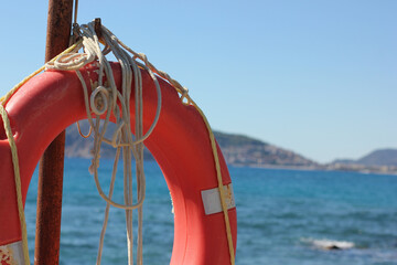 Fototapeta premium Alanya, TURKEY - August 10, 2013: Travel to Turkey. Clear blue sky. The waves of the Mediterranean Sea. Water surface. Coast.