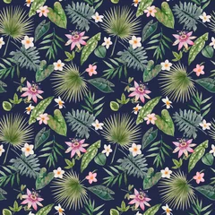  Beautiful vector seamless pattern with watercolor tropical leaves and flowers. Stock illustration © zenina