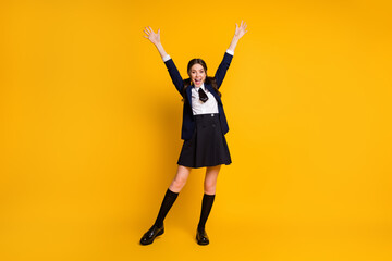 Full length body size view of her she nice attractive pretty ecstatic lucky cheerful cheery...