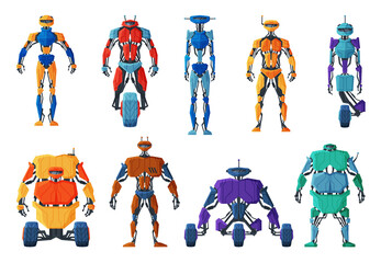 Modern Robots Set, Android Future Robotic Technology, Cybernetic Artificial Intelligence Machine Vector Illustration Isolated on White Background