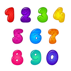 Colorful numbers. Vector cartoon set of buttons with comic numbers with patterns isolated on white background