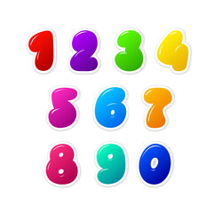 Colorful numbers. Vector cartoon set of stickers with comic numbers isolated on white background