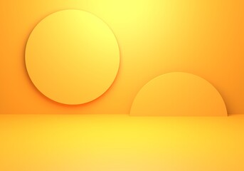 3d rendering of empty yellow orange abstract minimal concept background. Scene for advertising, cosmetic ads, showcase, banner, cream, fashion, children, kids, nursery. Illustration. Product display