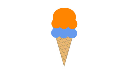 ice cream balls in the waffle cone isolated on white background.