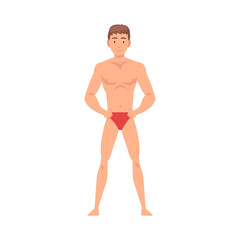Half-Undressed Man Standing with Hands on Hips and Making Roentgen Vector Illustration