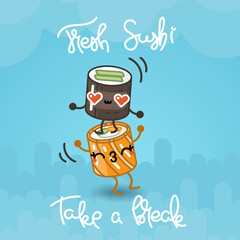 Kawaii sushi poster with cute sushi characters