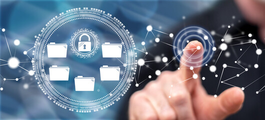 Man touching a data protection concept