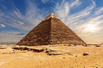 Fototapeta na wymiar Famous Pyramid of Khafre Chephren in the Giza Necropolis, Egypt